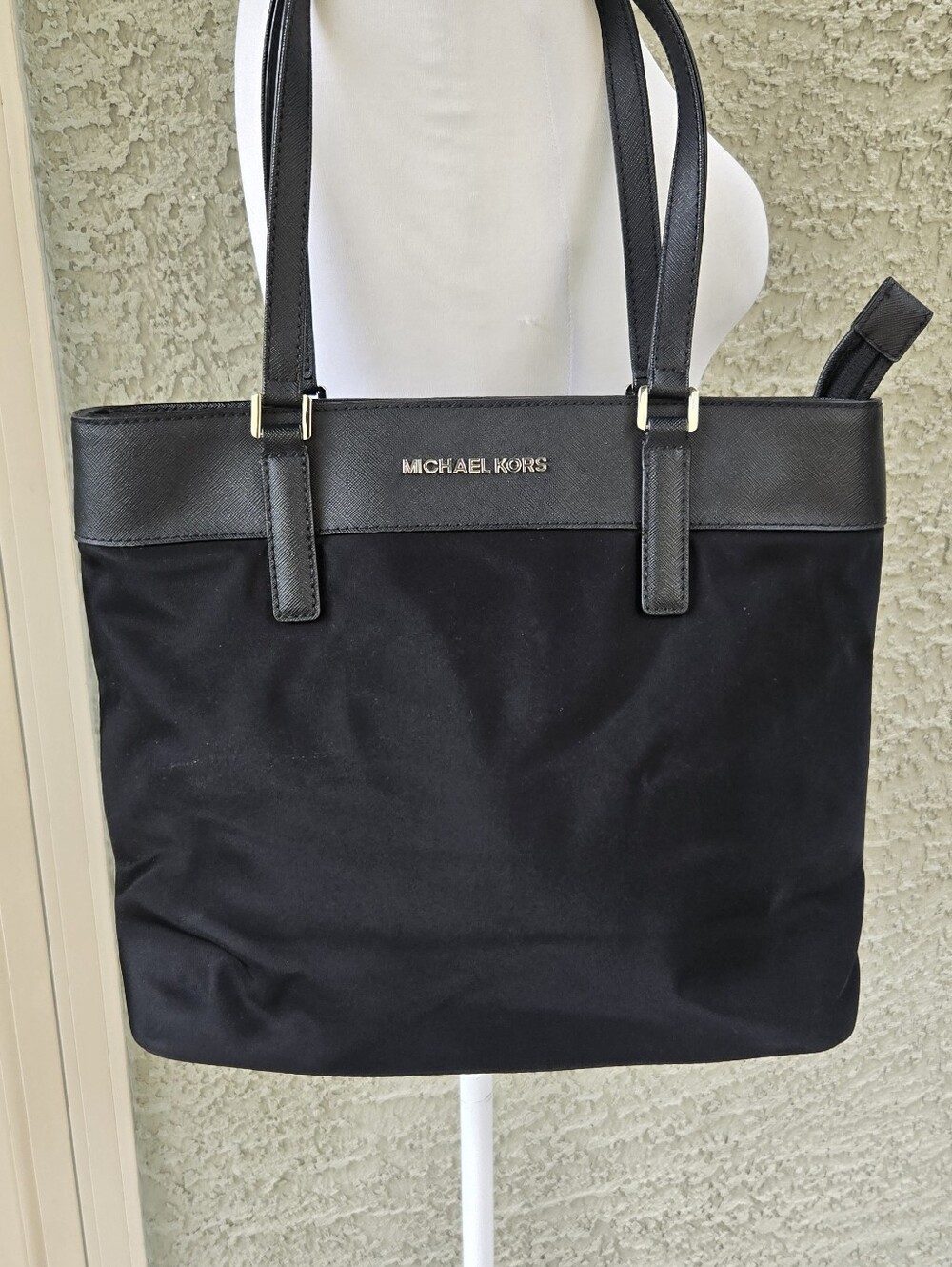 Michael Kors Black Nylon Messenger Tote with Gold Logo